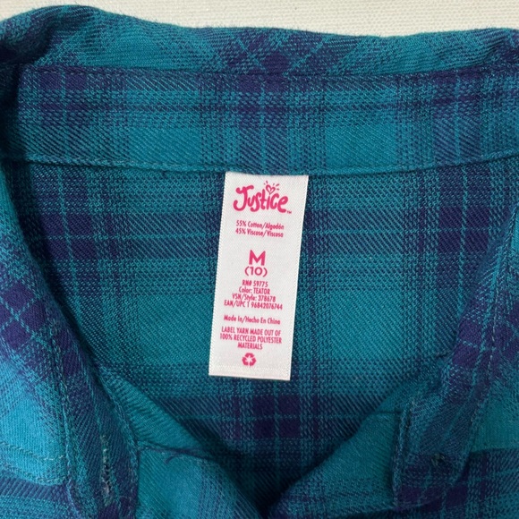 Justice Girls Graphic Flannel Plaid Button-Down Shirt Top, Size M (10) - Picture 6 of 9